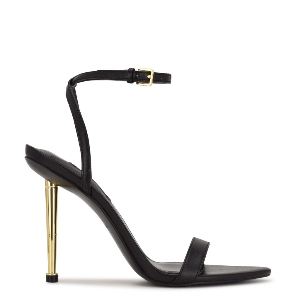 Nine West Reina Black Leather Ankle Strap Heels